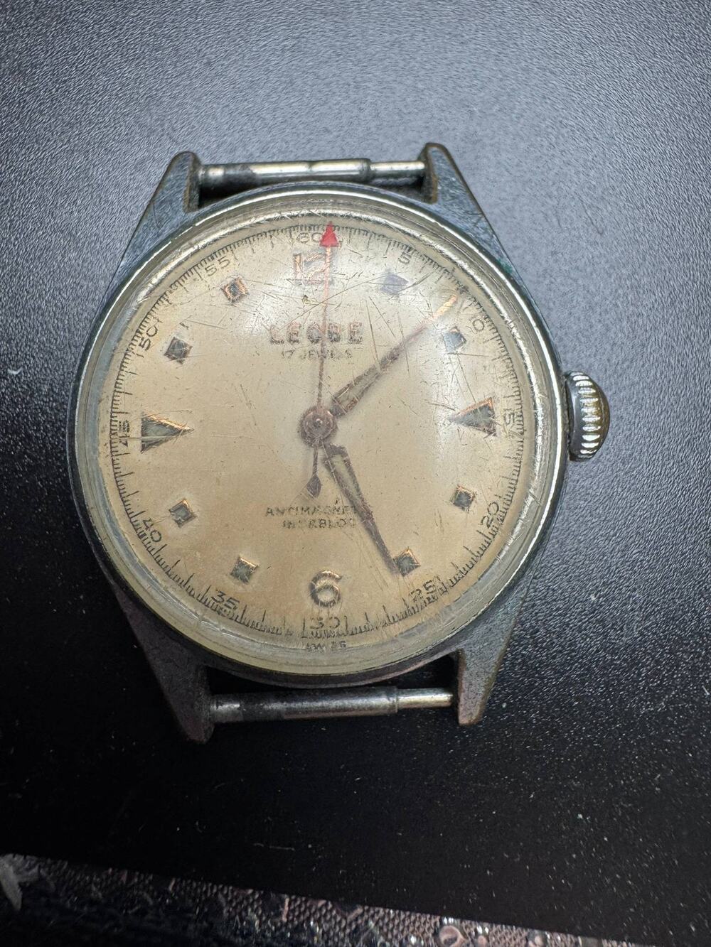 Vtg Leobe 17 Jewels Antimagnetic Incabloc Manual Wind Watch Head Only Working